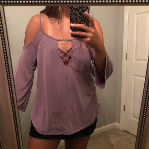 purple off shoulder top - Picture 2 of 4